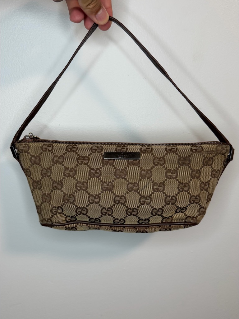Gucci Brown And Beige Gg Canvas Logo Pouch